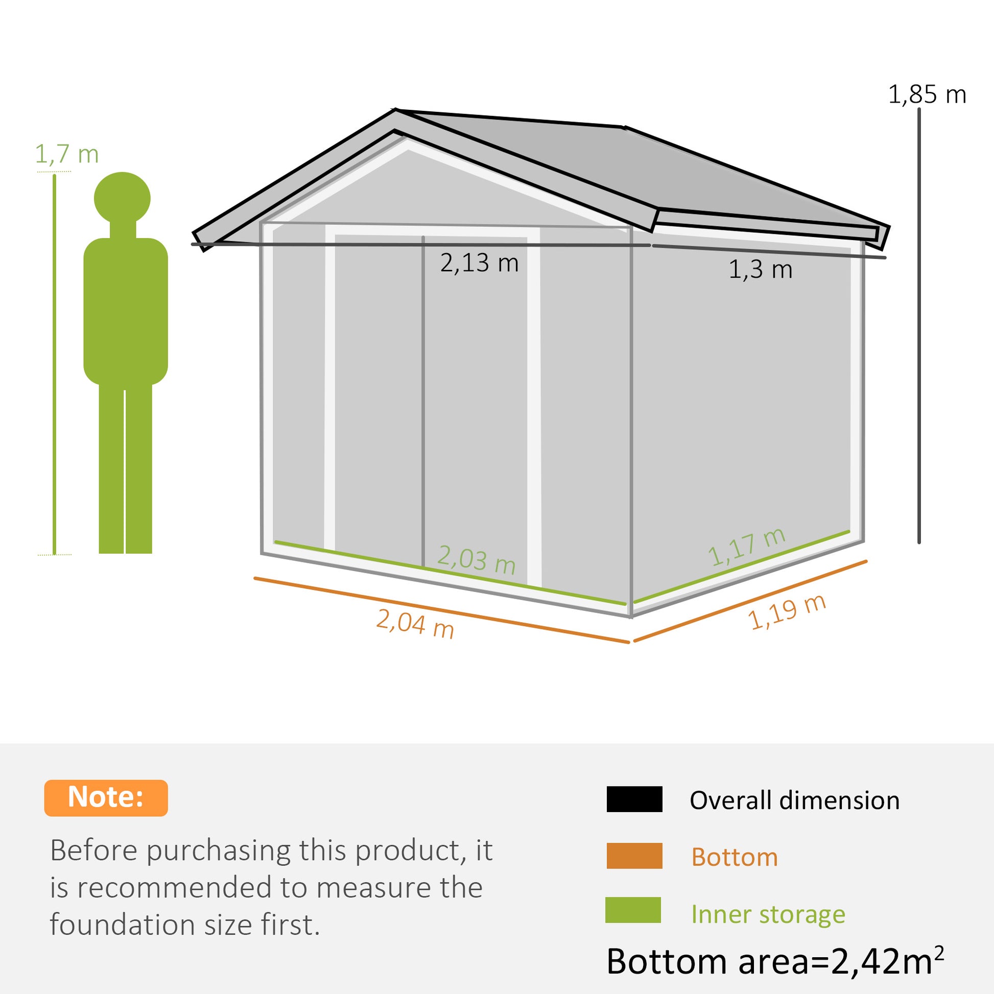 Metal Storage Shed 2.5m² - Storage Shed with Foundation - Lockable Door - Dimensions 213L x 130W x 185H cm - Brown Steel Sheet