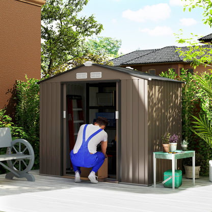 Metal Storage Shed 2.5m² - Storage Shed with Foundation - Lockable Door - Dimensions 213L x 130W x 185H cm - Brown Steel Sheet