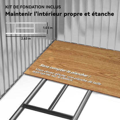 Metal Storage Shed 2.5m² - Storage Shed with Foundation - Lockable Door - Dimensions 213L x 130W x 185H cm - Brown Steel Sheet