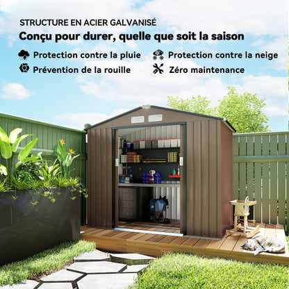 Metal Storage Shed 2.5m² - Storage Shed with Foundation - Lockable Door - Dimensions 213L x 130W x 185H cm - Brown Steel Sheet