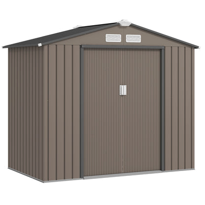 Metal Storage Shed 2.5m² - Storage Shed with Foundation - Lockable Door - Dimensions 213L x 130W x 185H cm - Brown Steel Sheet