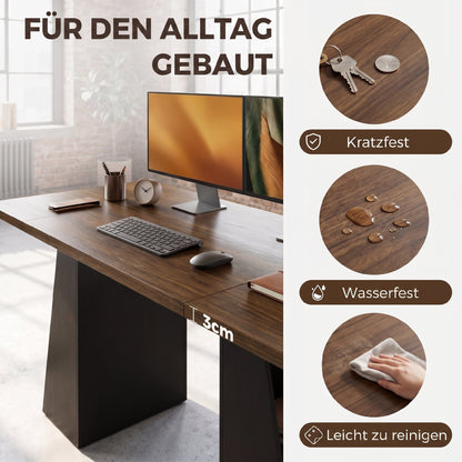 55.1 in (140 cm) Computer Desk with 4 Open Shelves & Trapezoid Metal Frame — Brown Woodgrain / Black