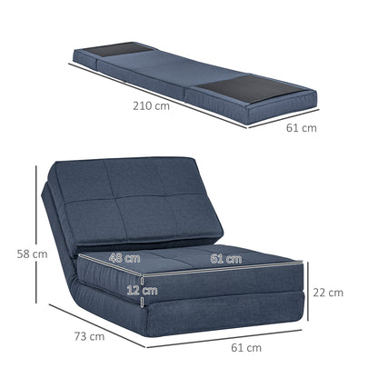 Floor Sofa Folding Reclining Chair Floor Seat 5-Position Adjustable Folding Chair Sofa Bed Single Sofa Blue 61 x 73 x 58 cm