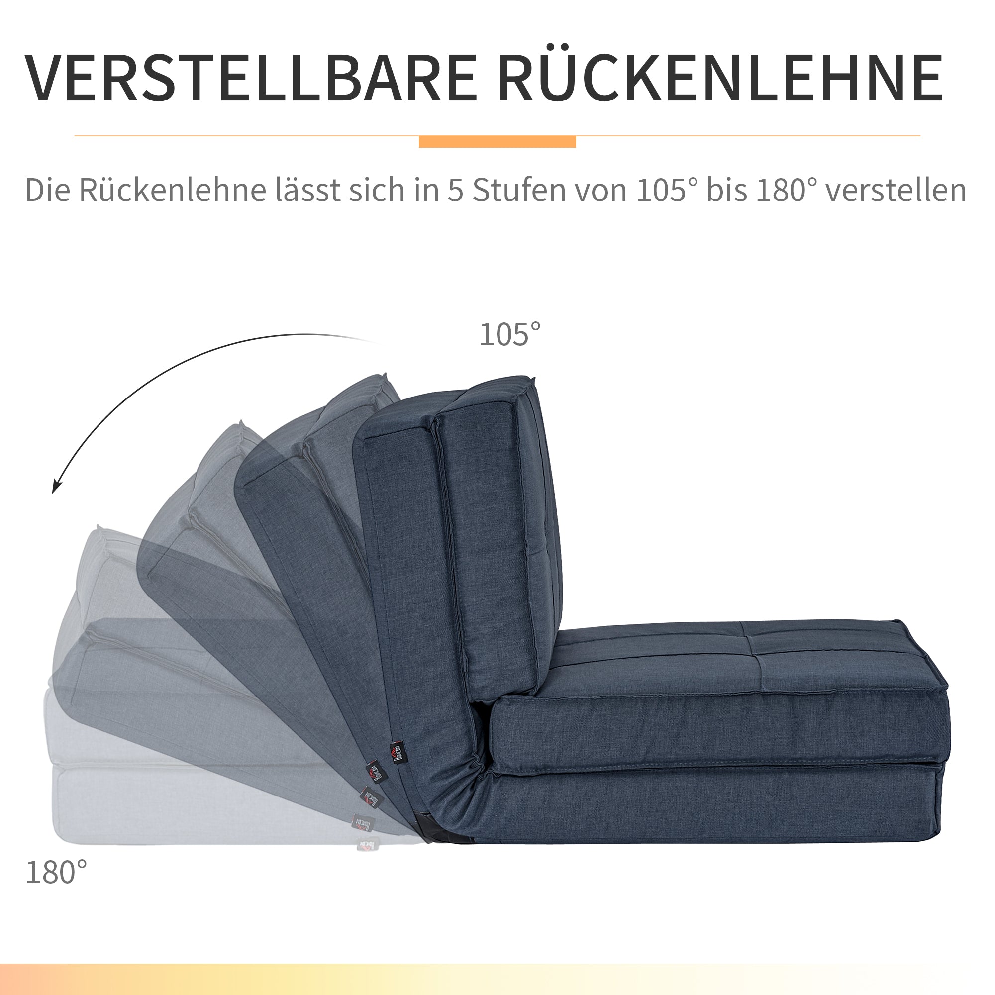 Floor Sofa Folding Reclining Chair Floor Seat 5-Position Adjustable Folding Chair Sofa Bed Single Sofa Blue 61 x 73 x 58 cm