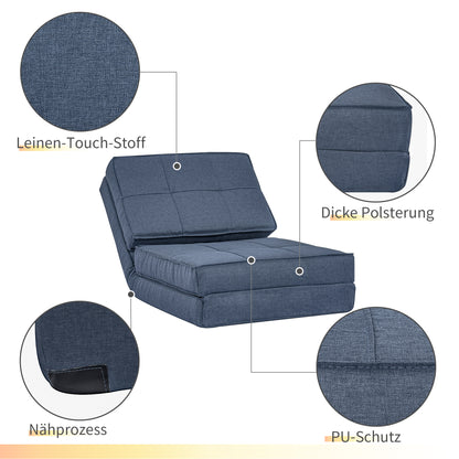 Floor Sofa Folding Reclining Chair Floor Seat 5-Position Adjustable Folding Chair Sofa Bed Single Sofa Blue 61 x 73 x 58 cm