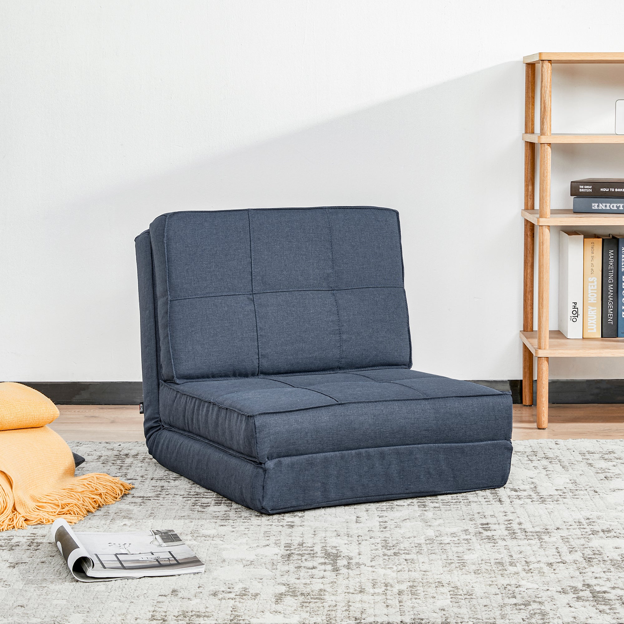Floor Sofa Folding Reclining Chair Floor Seat 5-Position Adjustable Folding Chair Sofa Bed Single Sofa Blue 61 x 73 x 58 cm