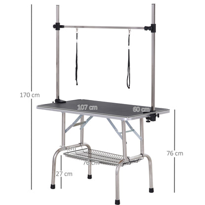 Dog Grooming Table Trimming Table with Lower Basket Pet Grooming Table Dog Grooming Table Dog Groomer Table Shearing Table for Dogs Cats up to 100kg Black