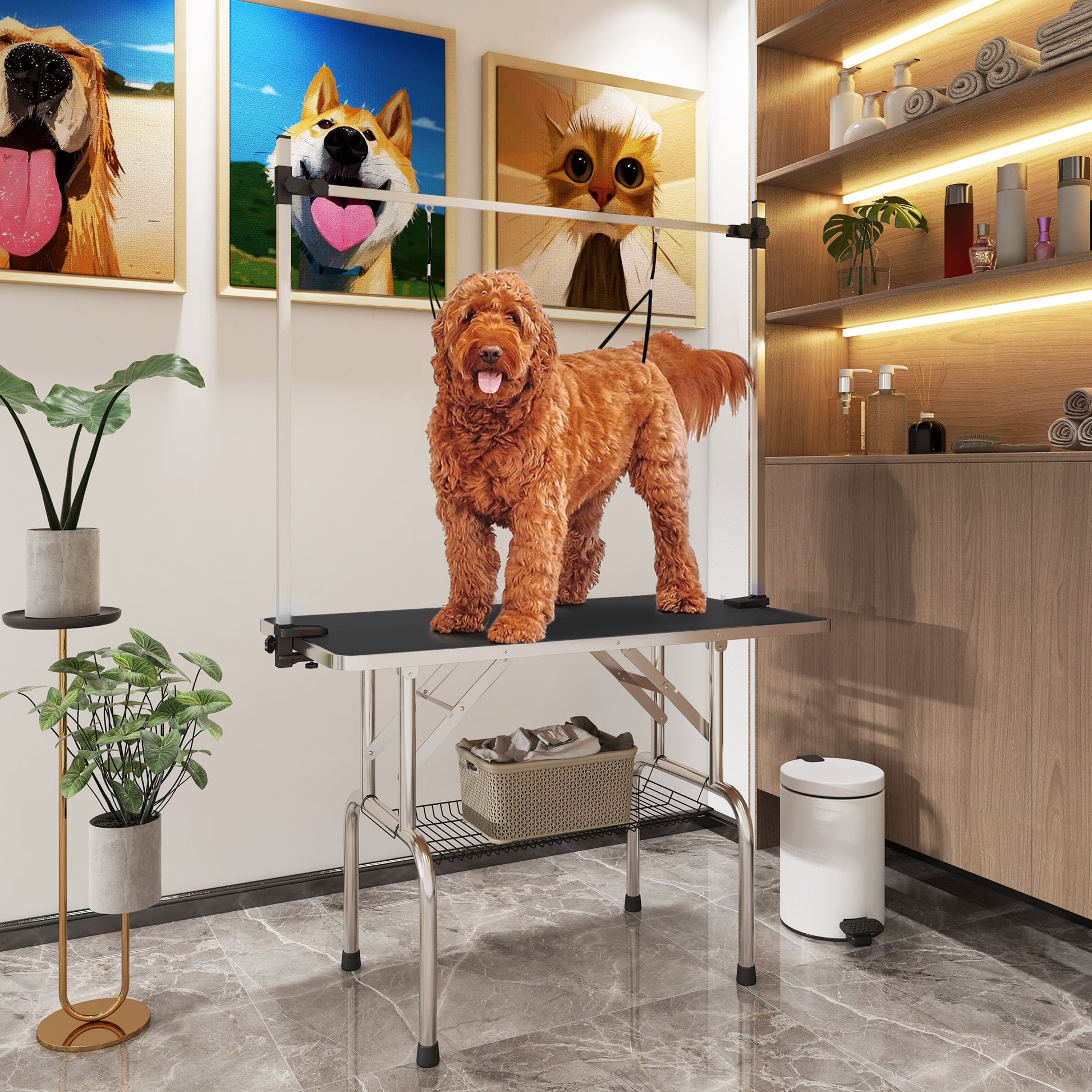 Dog Grooming Table Trimming Table with Lower Basket Pet Grooming Table Dog Grooming Table Dog Groomer Table Shearing Table for Dogs Cats up to 100kg Black