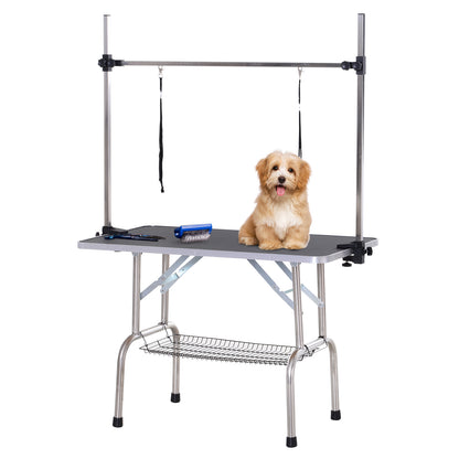 Dog Grooming Table Trimming Table with Lower Basket Pet Grooming Table Dog Grooming Table Dog Groomer Table Shearing Table for Dogs Cats up to 100kg Black