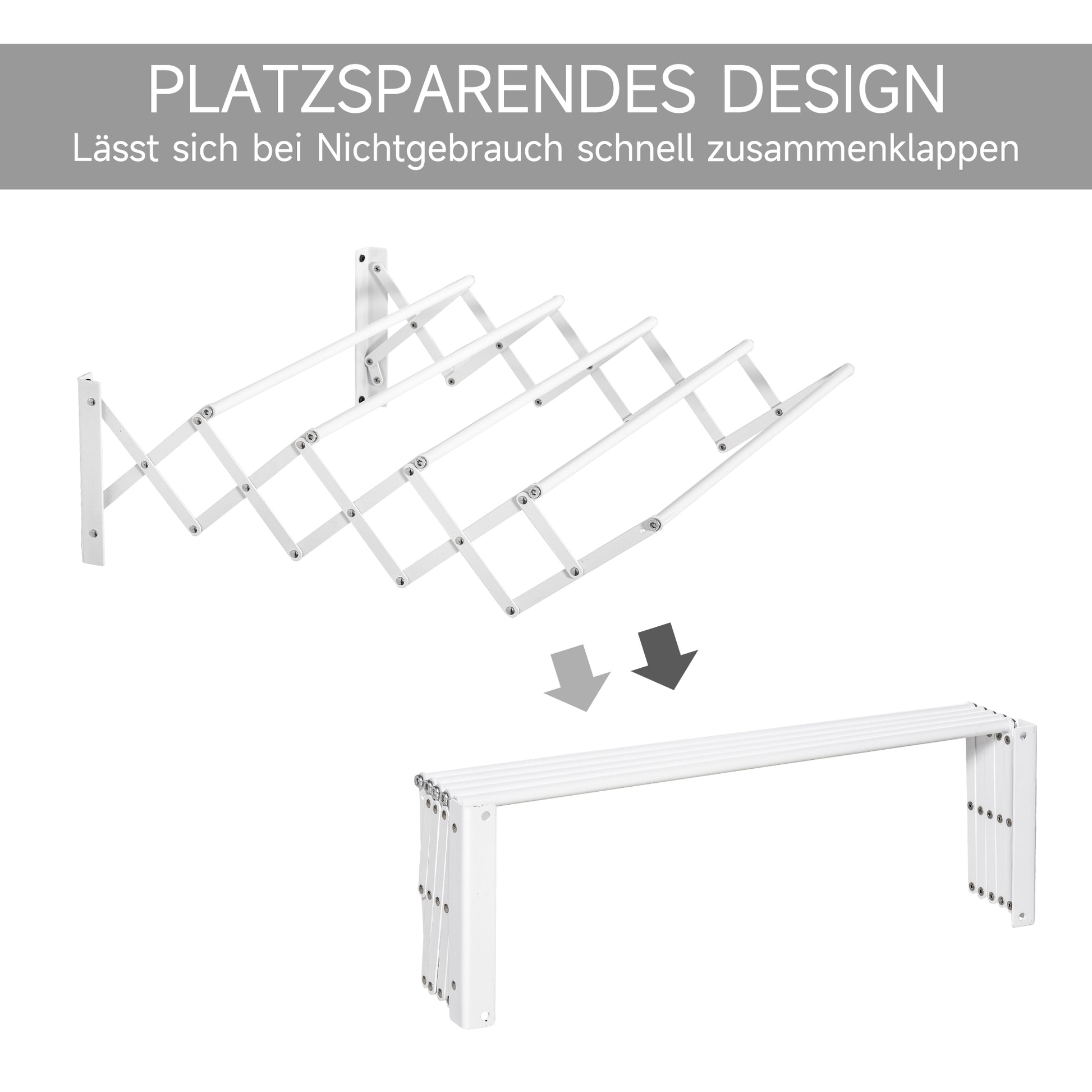 Wall-Mounted Retractable Folding Space-Saving Clothes Drying Rack, Wall Clothes Dryer for Indoor and Outdoor Use, White, 63.5 x 60 x 20 cm