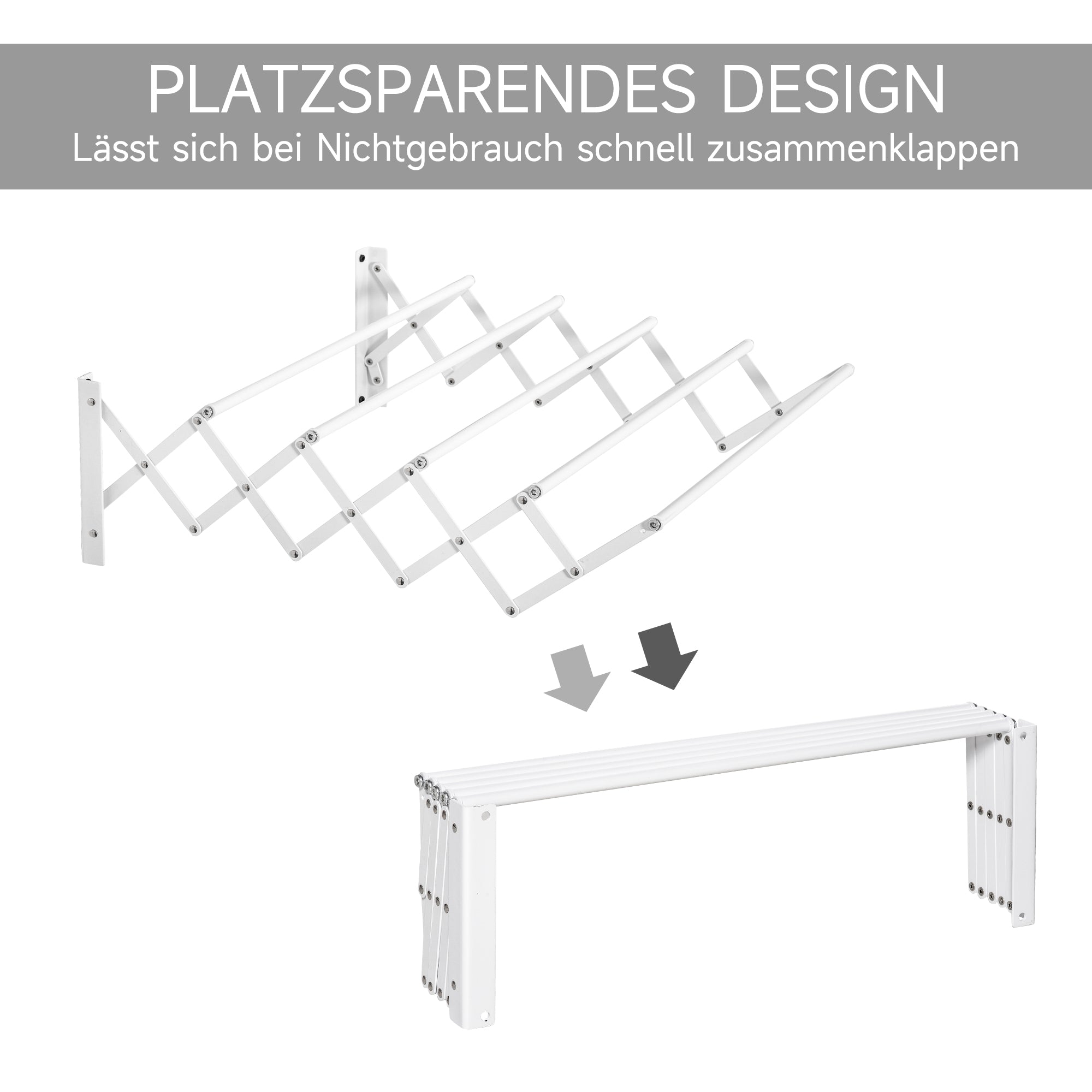 Wall-Mounted Retractable Folding Space-Saving Clothes Drying Rack, Wall Clothes Dryer for Indoor and Outdoor Use, White, 63.5 x 60 x 20 cm