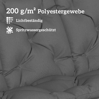 3-Seater Outdoor Bench Cushion 150 x 100 x 10 cm (59.1" x 39.4" x 3.9") — Tufted Seat & Back, Water-Repellent Polyester, UPF 30+, Straps & Side Pocket — Dark Gray