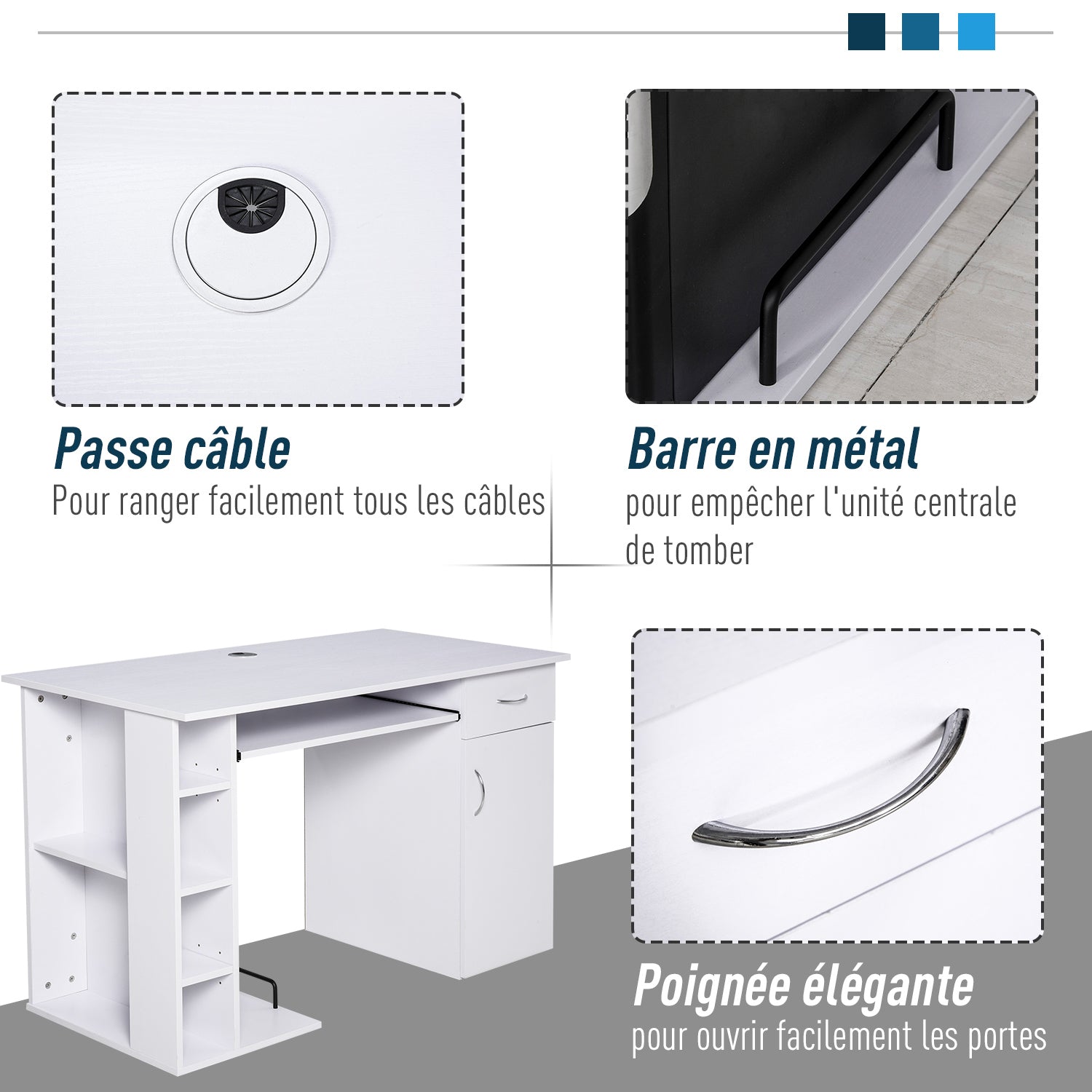 Computer Desk Multimedia Computer Table with Multiple Storage Shelves Drawer Shelf Keyboard MDF 120 x 60 x 74 cm White