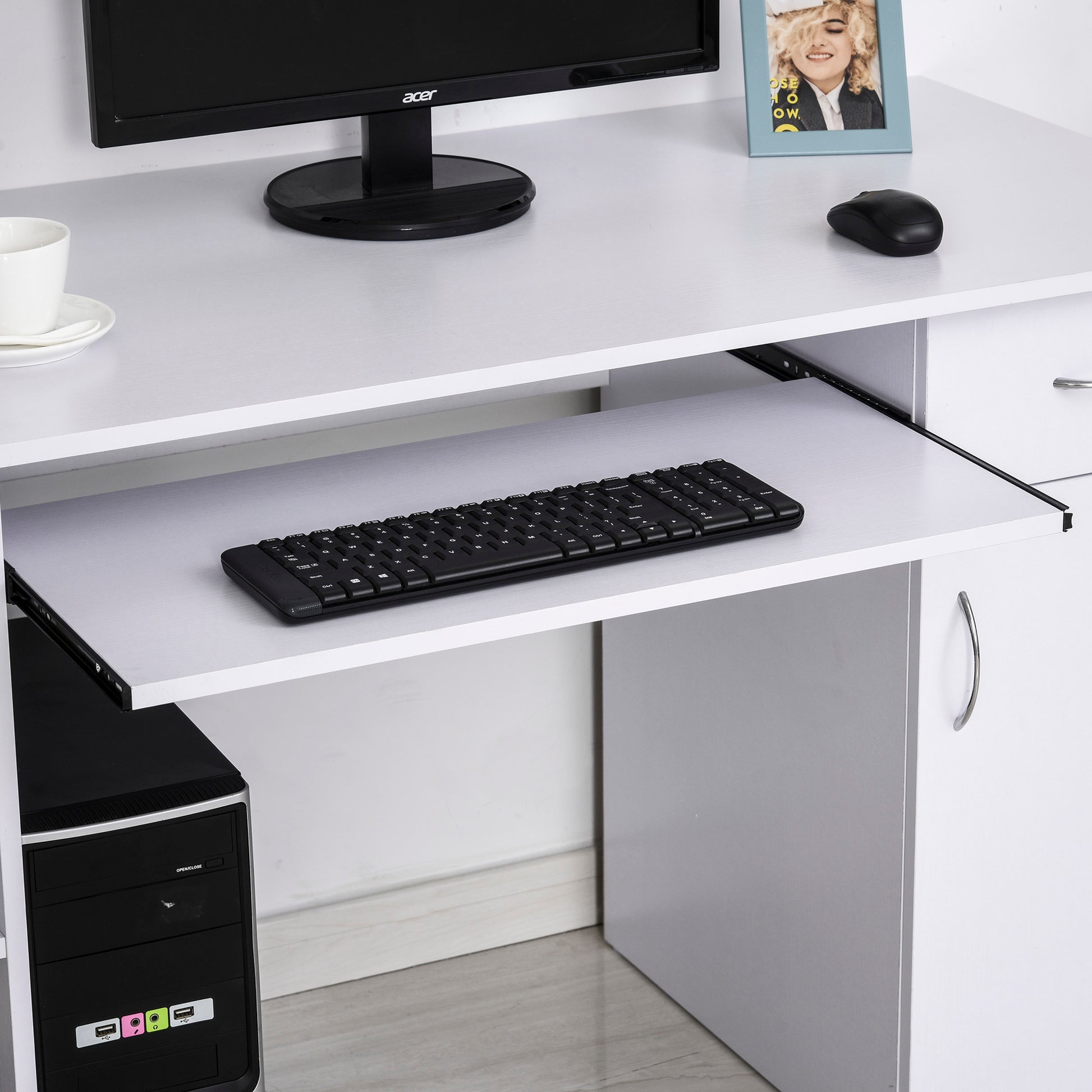 Computer Desk Multimedia Computer Table with Multiple Storage Shelves Drawer Shelf Keyboard MDF 120 x 60 x 74 cm White