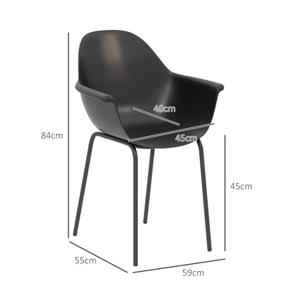 Set of 4 Garden Chairs with Non-slip Feet, Outdoor Chairs in PP and Steel, 59x55x84 cm, Black