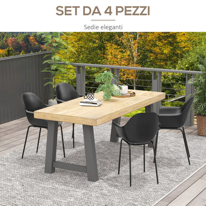 Set of 4 Garden Chairs with Non-slip Feet, Outdoor Chairs in PP and Steel, 59x55x84 cm, Black