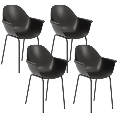 Set of 4 Garden Chairs with Non-slip Feet, Outdoor Chairs in PP and Steel, 59x55x84 cm, Black