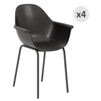 Set of 4 Garden Chairs with Non-slip Feet, Outdoor Chairs in PP and Steel, 59x55x84 cm, Black