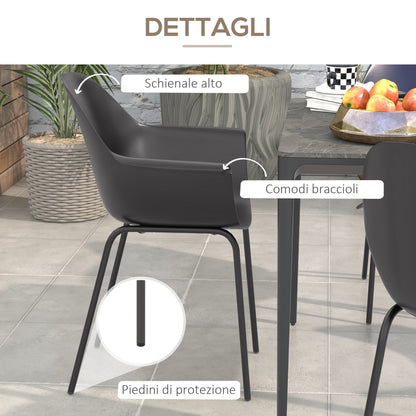 Set of 4 Garden Chairs with Non-slip Feet, Outdoor Chairs in PP and Steel, 59x55x84 cm, Black