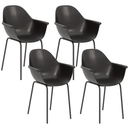 Set of 4 Garden Chairs with Non-slip Feet, Outdoor Chairs in PP and Steel, 59x55x84 cm, Black