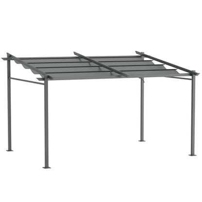 Terrace Roof Pergola approx. 4x3m Terrace Canopy Garden Pavilion Aluminum, Wall-Mounted, Garden Gazebo with Adjustable Roof, UV Protection, Sun Protection for Terrace and Garden, Dark Gray