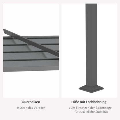 Terrace Roof Pergola approx. 4x3m Terrace Canopy Garden Pavilion Aluminum, Wall-Mounted, Garden Gazebo with Adjustable Roof, UV Protection, Sun Protection for Terrace and Garden, Dark Gray