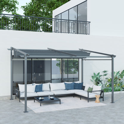 Terrace Roof Pergola approx. 4x3m Terrace Canopy Garden Pavilion Aluminum, Wall-Mounted, Garden Gazebo with Adjustable Roof, UV Protection, Sun Protection for Terrace and Garden, Dark Gray