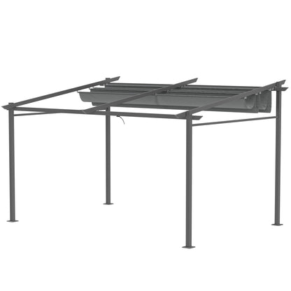 Terrace Roof Pergola approx. 4x3m Terrace Canopy Garden Pavilion Aluminum, Wall-Mounted, Garden Gazebo with Adjustable Roof, UV Protection, Sun Protection for Terrace and Garden, Dark Gray