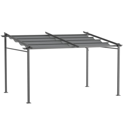 Terrace Roof Pergola approx. 4x3m Terrace Canopy Garden Pavilion Aluminum, Wall-Mounted, Garden Gazebo with Adjustable Roof, UV Protection, Sun Protection for Terrace and Garden, Dark Gray