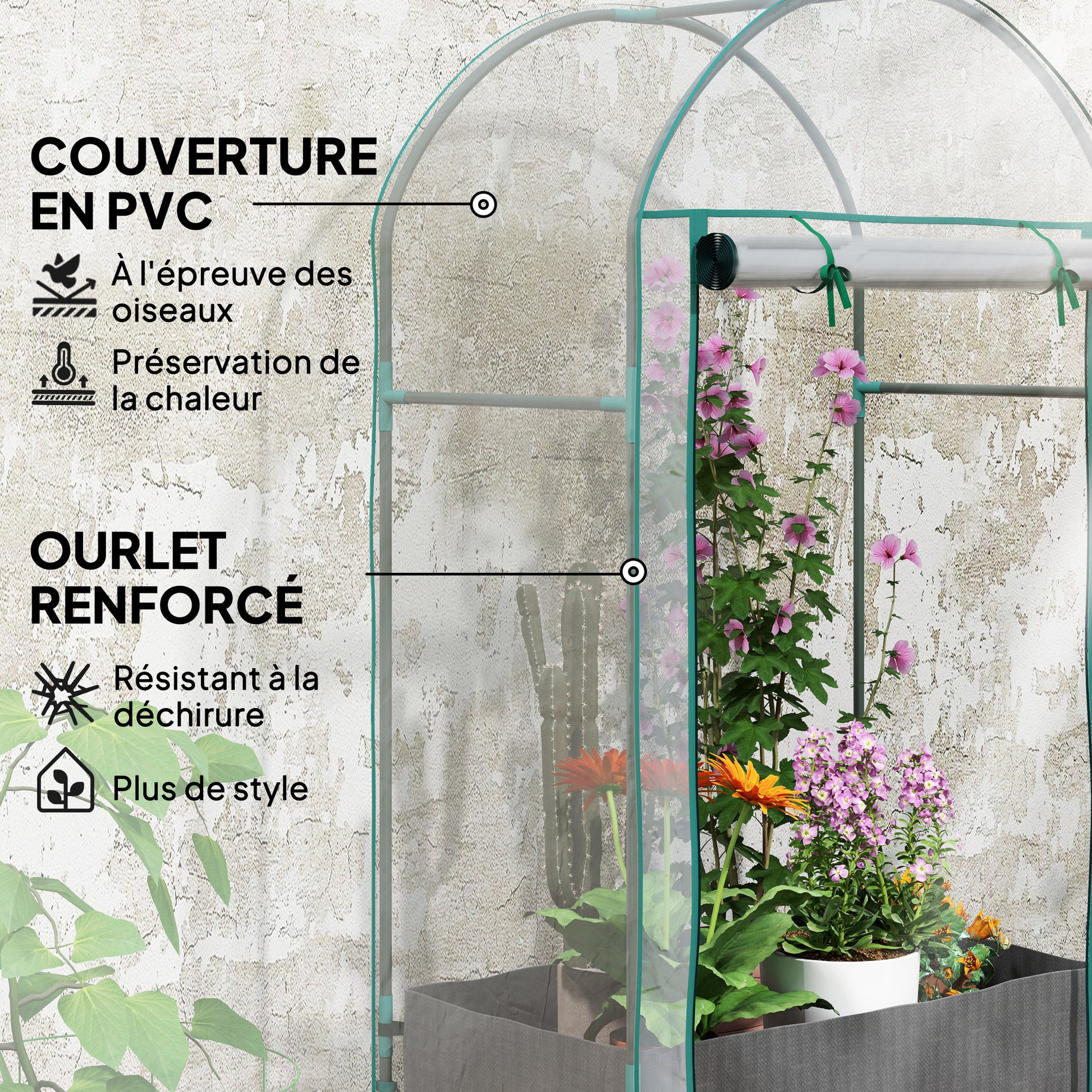 Garden Greenhouse, Balcony Greenhouse, Reinforced PVC Cover, Steel Frame, Roll-Up Zippered Door, with Planting Bag, for Vegetables Plants, Indoor and Outdoor, 89x50x152cm transparent