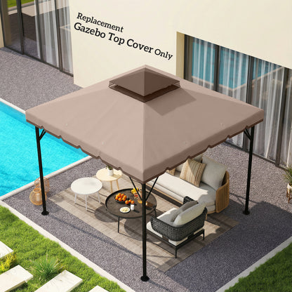 Replacement Canopy for 3 x 3 m Gazebo — Water-Resistant Double Roof with Drainage Holes, Polyester Cover, Khaki