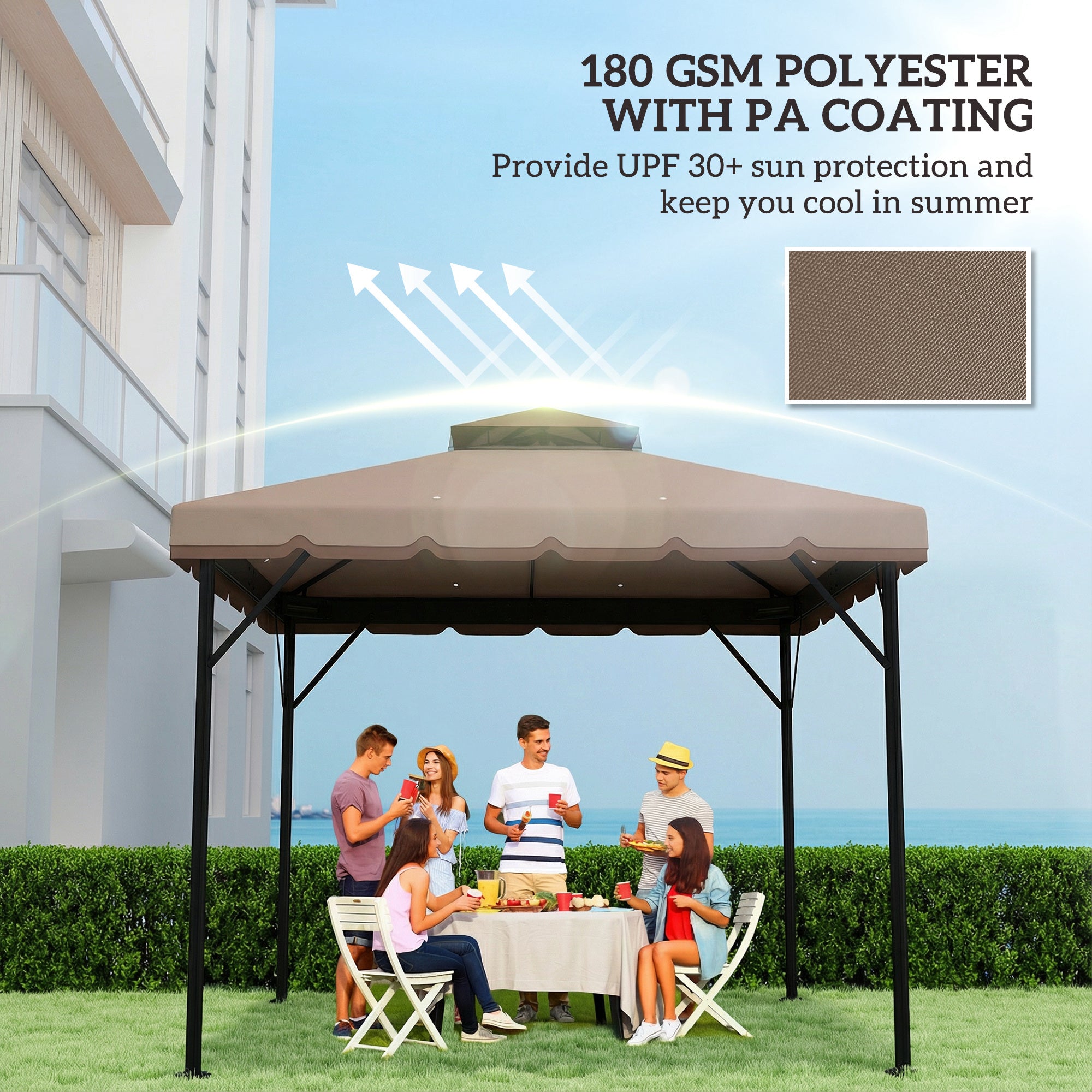 Replacement Canopy for 3 x 3 m Gazebo — Water-Resistant Double Roof with Drainage Holes, Polyester Cover, Khaki