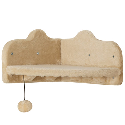 4-Piece Cat Wall Shelves Set Cat Wall Scratcher with 2 Sisal Posts Double Platform with Soft Ladder and 1 Corner Jumping Platform Beige