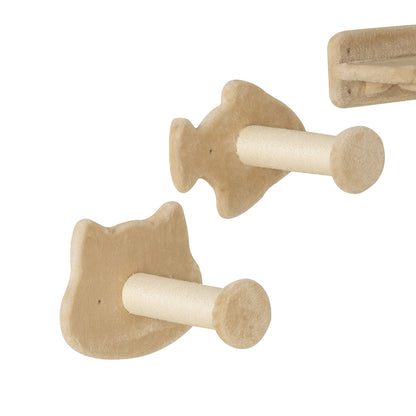 4-Piece Cat Wall Shelves Set Cat Wall Scratcher with 2 Sisal Posts Double Platform with Soft Ladder and 1 Corner Jumping Platform Beige