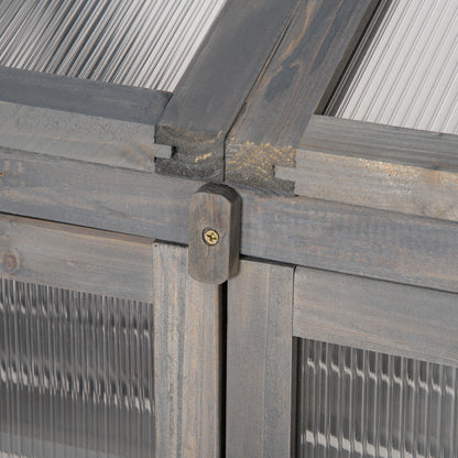 Wooden Mini Greenhouse 70 x 50 x 120 cm, Greenhouse with Cover, Window, Double Door, Light-Transmitting Cold Frame with 3 Shelves, Winterproof Elevated Garden Bed for Garden, Balcony, Gray