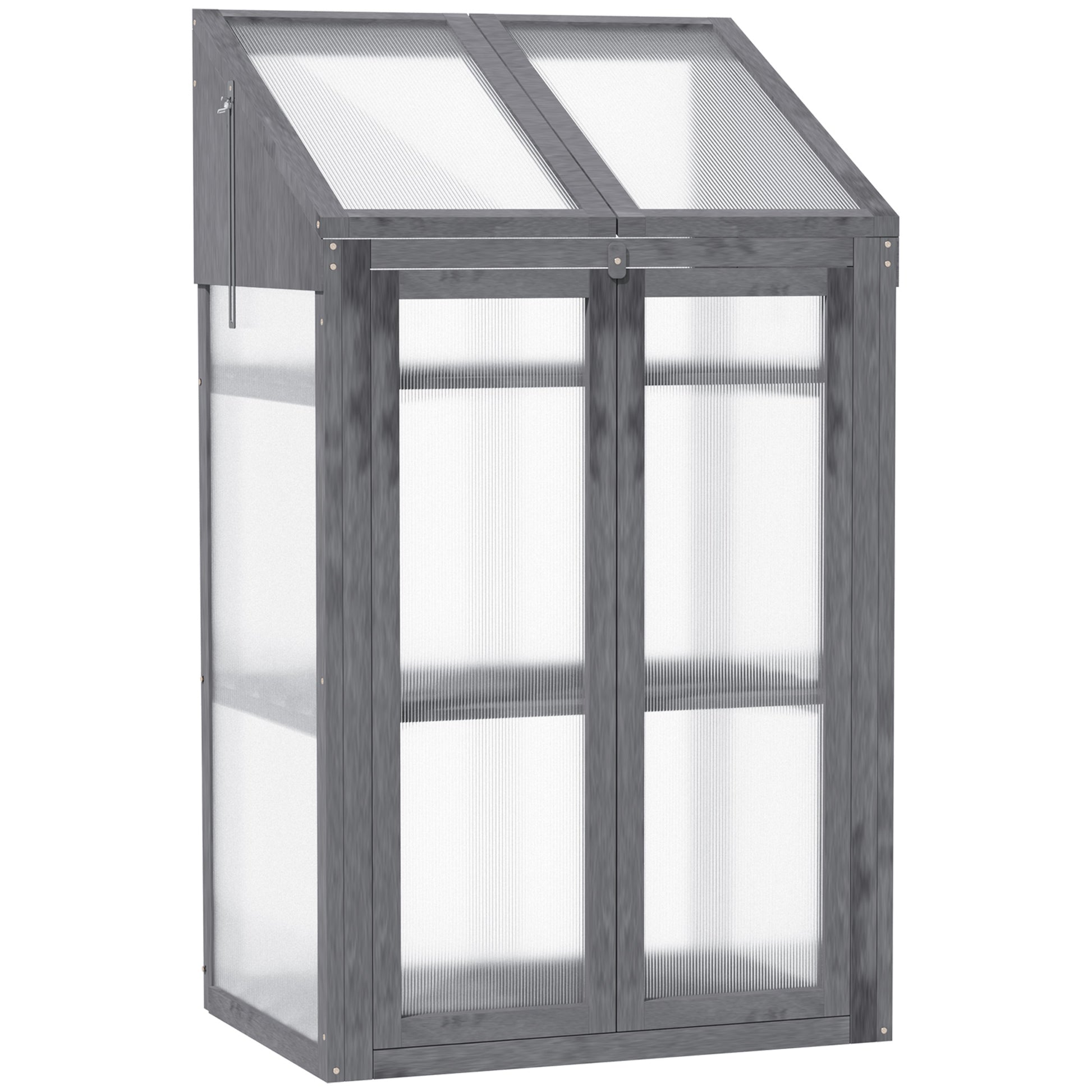 Wooden Mini Greenhouse 70 x 50 x 120 cm, Greenhouse with Cover, Window, Double Door, Light-Transmitting Cold Frame with 3 Shelves, Winterproof Elevated Garden Bed for Garden, Balcony, Gray