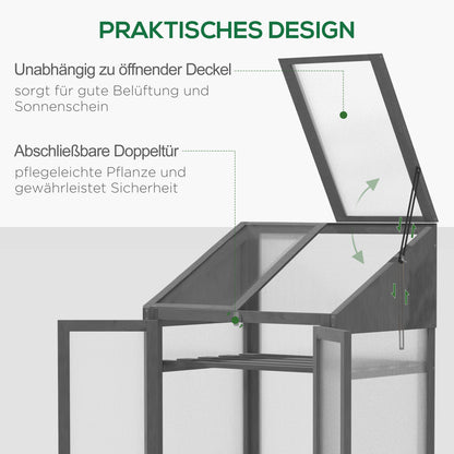 Wooden Mini Greenhouse 70 x 50 x 120 cm, Greenhouse with Cover, Window, Double Door, Light-Transmitting Cold Frame with 3 Shelves, Winterproof Elevated Garden Bed for Garden, Balcony, Gray
