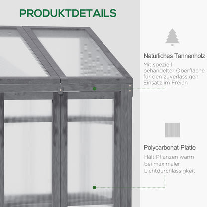 Wooden Mini Greenhouse 70 x 50 x 120 cm, Greenhouse with Cover, Window, Double Door, Light-Transmitting Cold Frame with 3 Shelves, Winterproof Elevated Garden Bed for Garden, Balcony, Gray