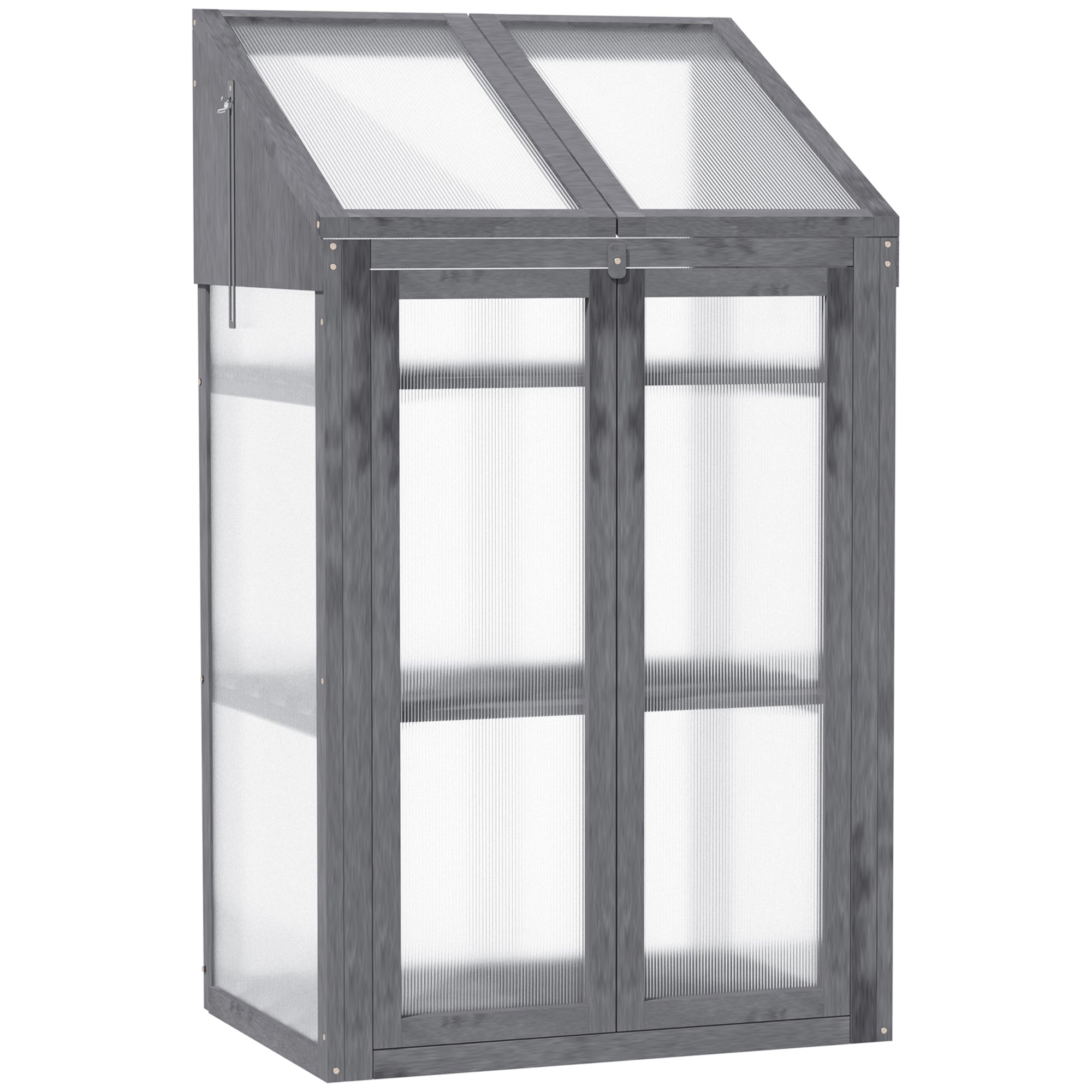 Wooden Mini Greenhouse 70 x 50 x 120 cm, Greenhouse with Cover, Window, Double Door, Light-Transmitting Cold Frame with 3 Shelves, Winterproof Elevated Garden Bed for Garden, Balcony, Gray