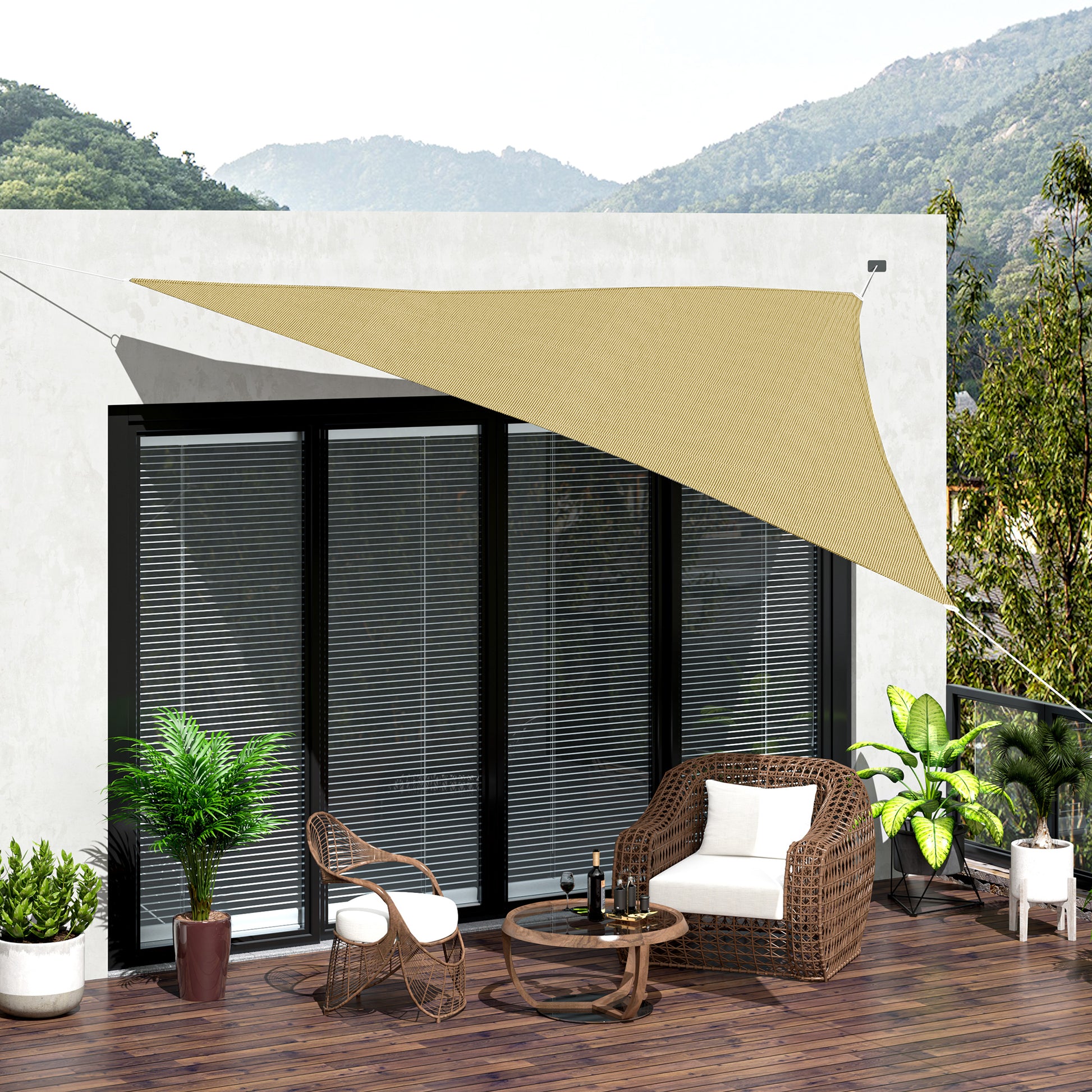 Large Triangular Shade Sail 4 x 4 x 4 m High-Density Polyethylene UV-Resistant Sand Color