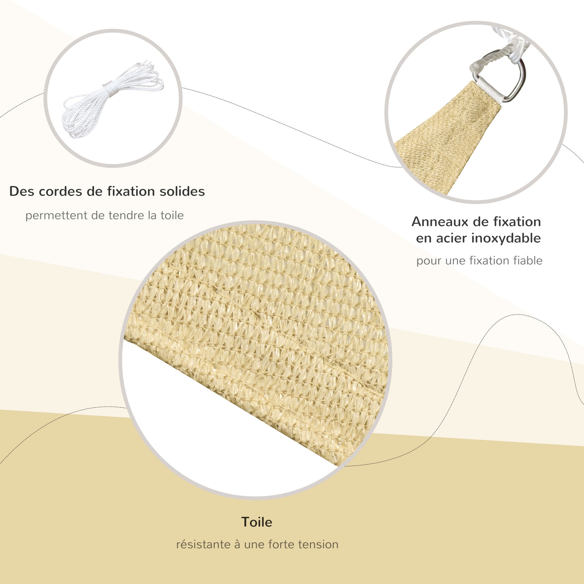 Large Triangular Shade Sail 4 x 4 x 4 m High-Density Polyethylene UV-Resistant Sand Color
