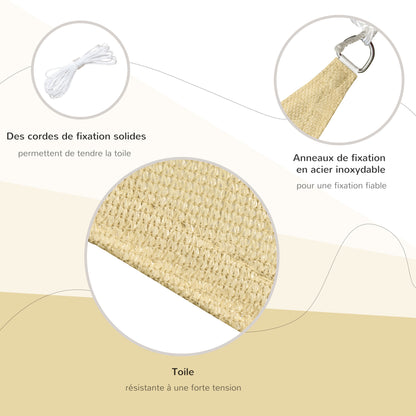 Large Triangular Shade Sail 4 x 4 x 4 m High-Density Polyethylene UV-Resistant Sand Color