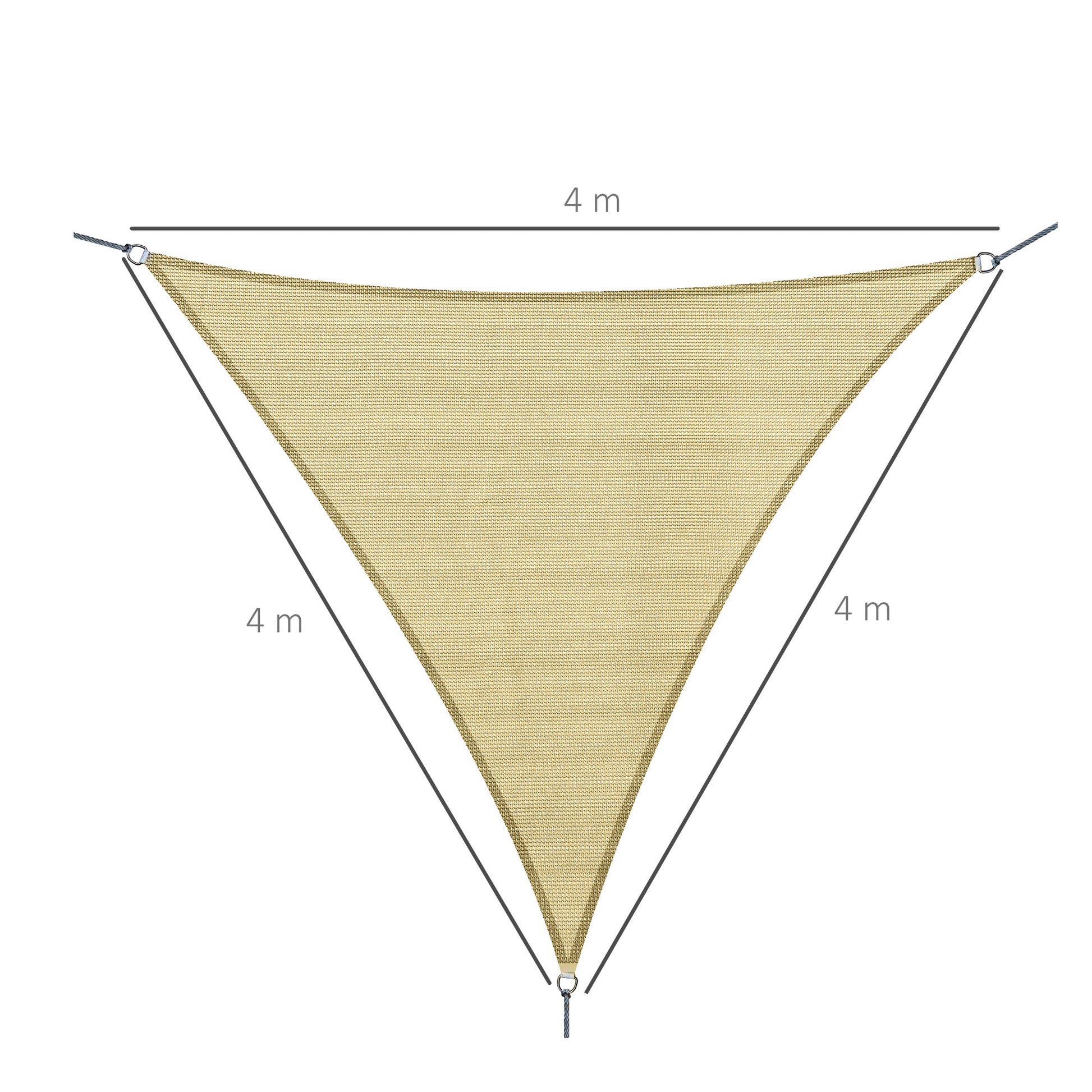 Large Triangular Shade Sail 4 x 4 x 4 m High-Density Polyethylene UV-Resistant Sand Color