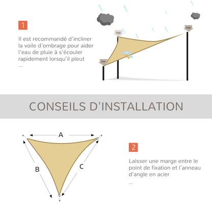 Large Triangular Shade Sail 4 x 4 x 4 m High-Density Polyethylene UV-Resistant Sand Color