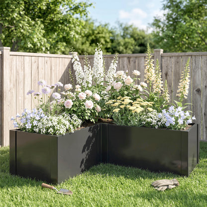 L-Shaped Galvanized Steel Raised Garden Bed – Weatherproof Corner Planter for Patio & Garden, 59 x 59 x 21.7 in (150 x 150 x 55 cm)