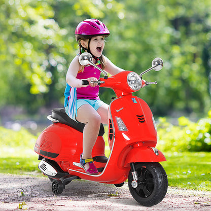 Electric Motorcycle for Kids 3-6 Years Old with VESPA License Battery-Powered Kids Motorcycle with Music Speed 2-3 km/h and Horn Load 25 kg Red