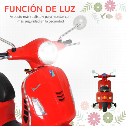 Electric Motorcycle for Kids 3-6 Years Old with VESPA License Battery-Powered Kids Motorcycle with Music Speed 2-3 km/h and Horn Load 25 kg Red