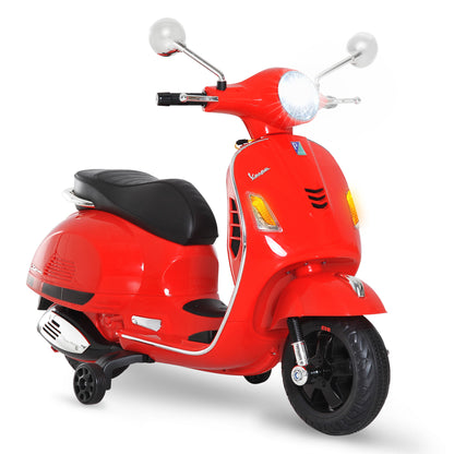 Electric Motorcycle for Kids 3-6 Years Old with VESPA License Battery-Powered Kids Motorcycle with Music Speed 2-3 km/h and Horn Load 25 kg Red