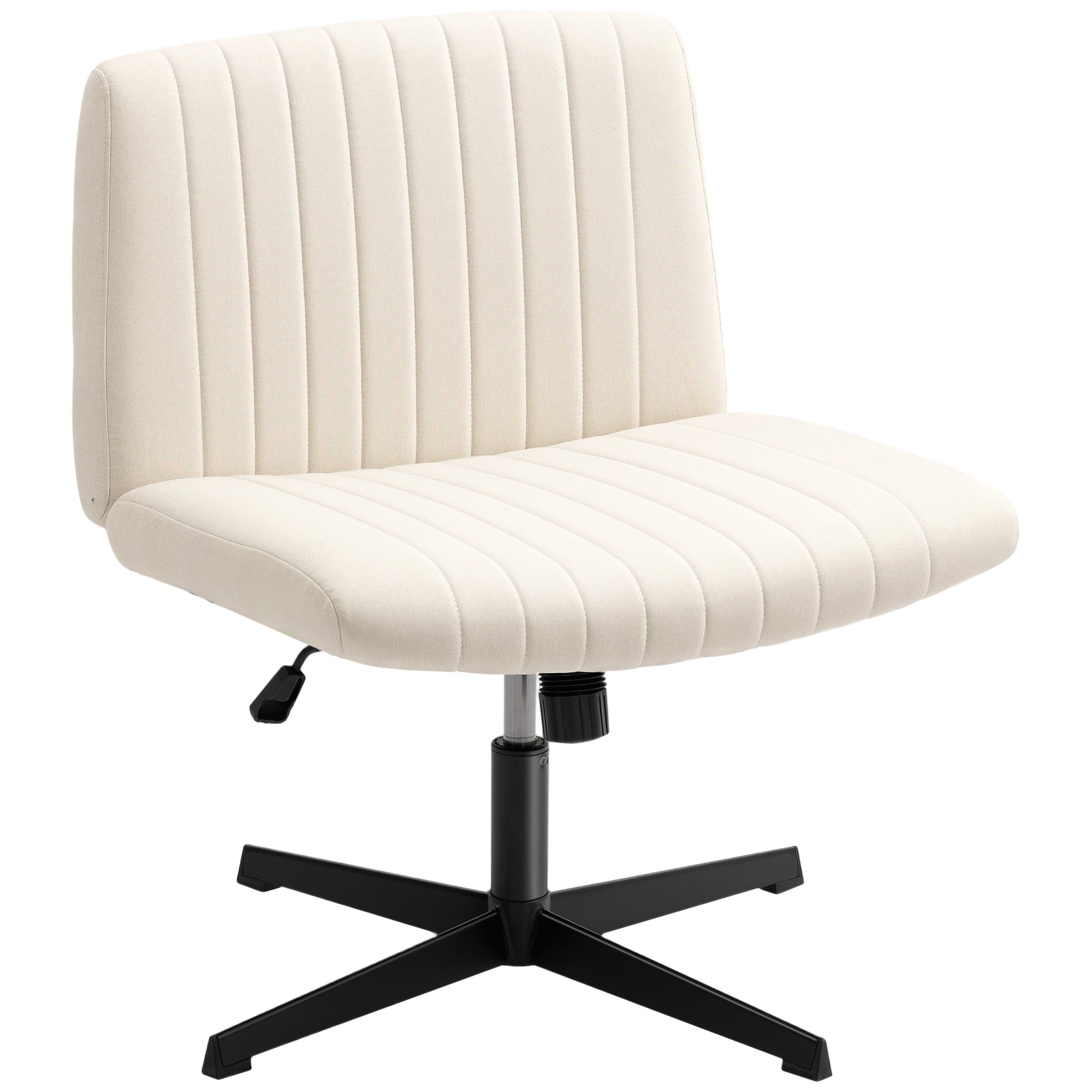Home Office Linen-Effect Swivel Chair — Height-Adjustable Armless Desk & Vanity Chair, Wide Seat, Up to 265 lb, Cream White
