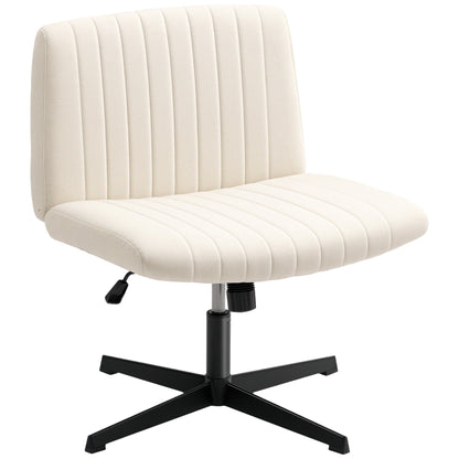 Home Office Linen-Effect Swivel Chair — Height-Adjustable Armless Desk & Vanity Chair, Wide Seat, Up to 265 lb, Cream White
